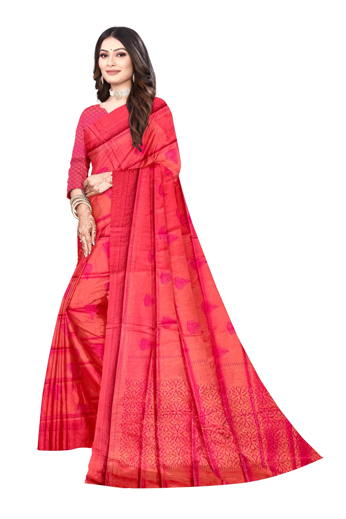 Ultimate Shine Pink Silk Saree with Self Floral Motifs (V -1125)