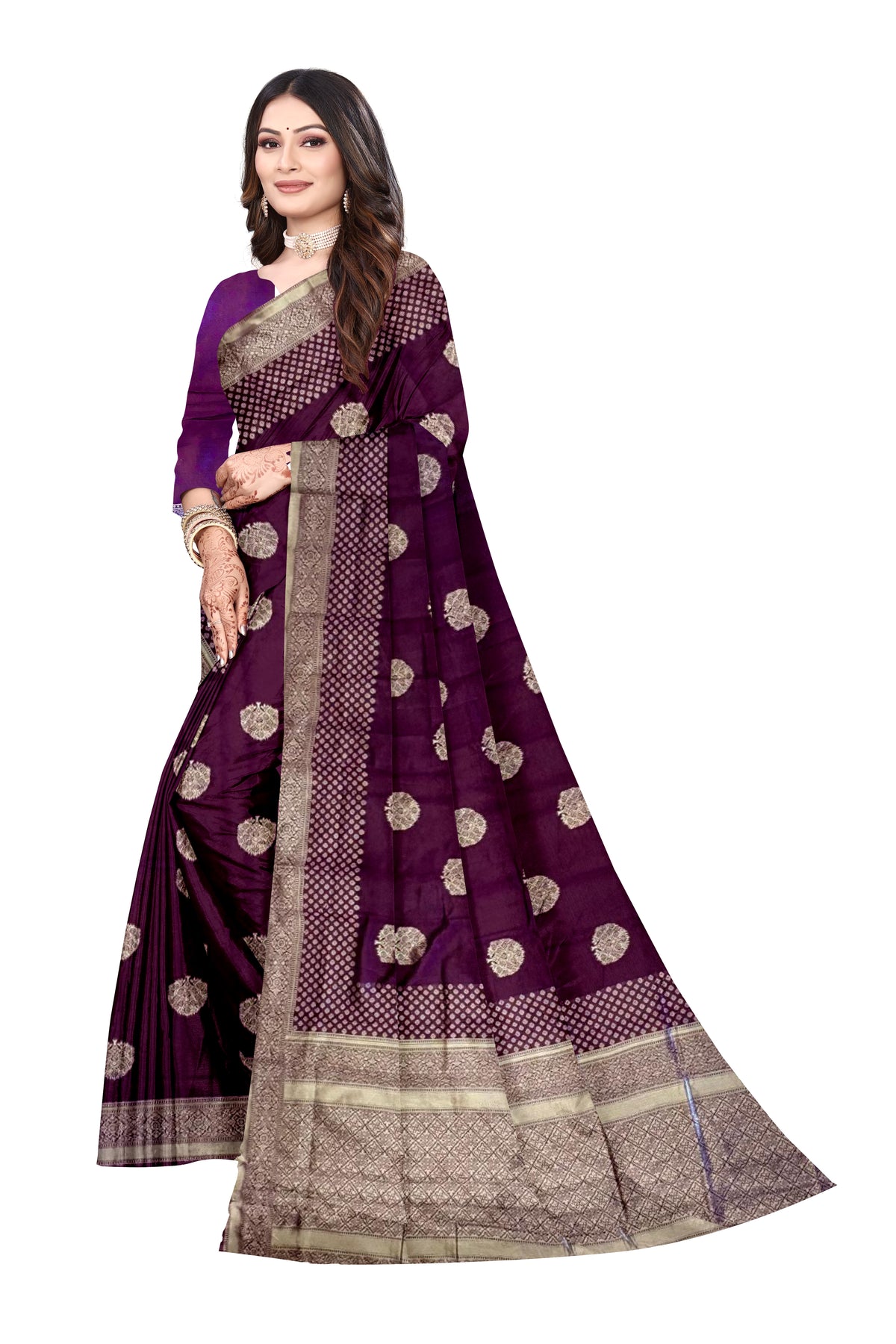 Purple Silver Chanderi Silk Saree (R - 1096)