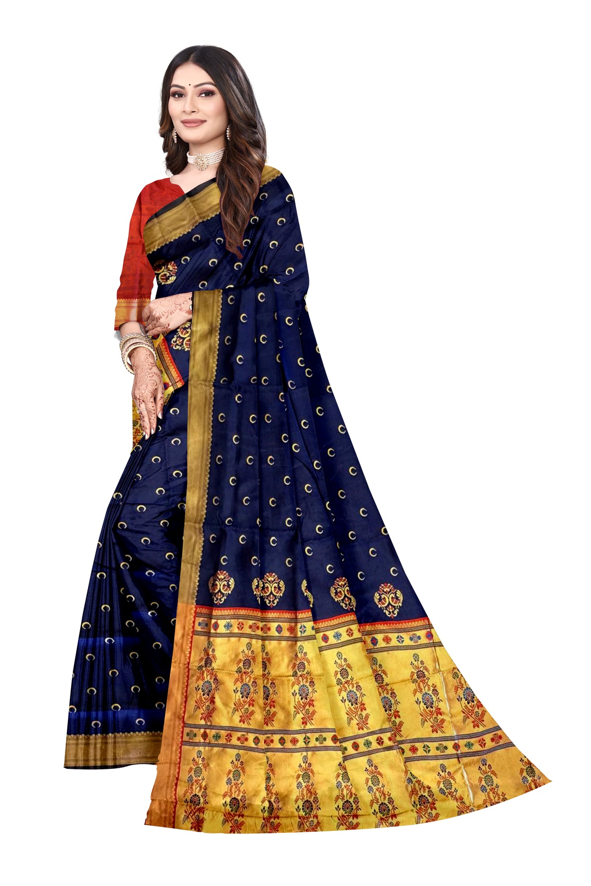 Blue Silk Saree with Chandrakor Butta and Broad Zari Border (S - 1058)