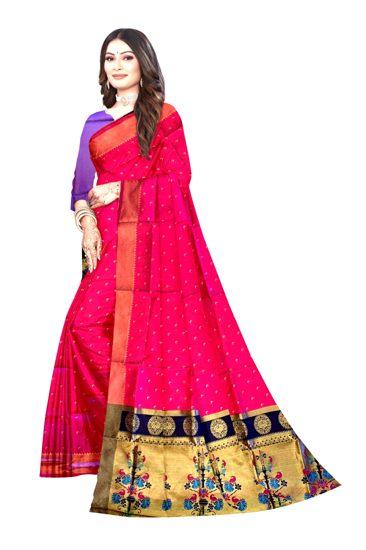 Fresh Pink Silk Saree with Zari Chandrakor Saree (S - 1057)