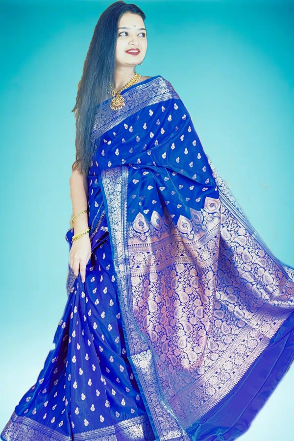 royal blue banarasi silk saree shop online