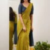 olive green and grey khadi saree - swamini sarees