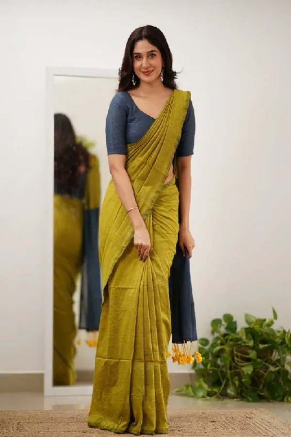 olive green and grey khadi saree - swamini sarees