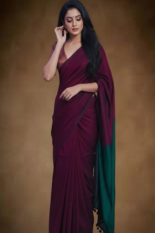 red plain khadi saree -swamini sarees