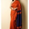orange cotton khadi saree - swamini saree