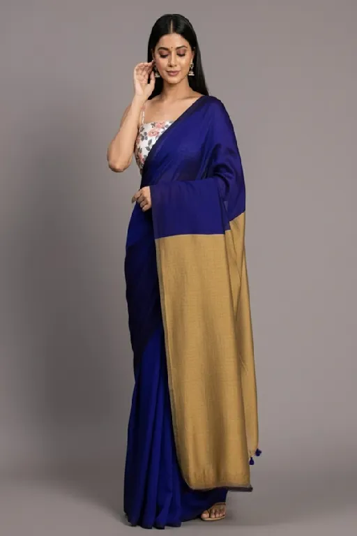 blue khadi cotton saree - swamini saree