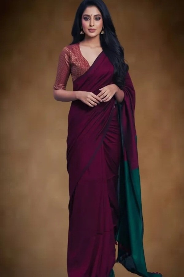 red plain khadi saree -swamini sarees