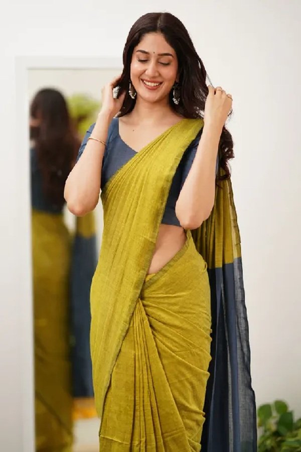 olive green and grey khadi saree - swamini sarees