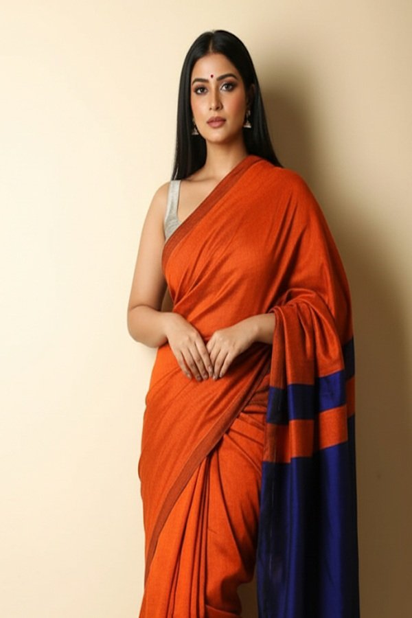 orange cotton khadi saree - swamini saree