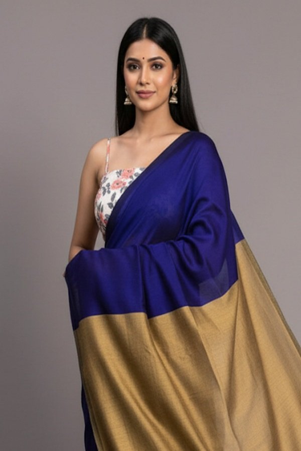 blue khadi cotton saree - swamini saree