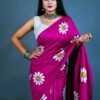 magenta khadi sunflower block print saree draped on model-handcrafted by swamini sarees