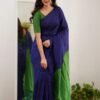 navy blue and green khadi sareee - swamini sarees