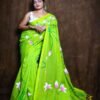 khadi green hand painted saree with Padma flower motifs – Swamini Sarees