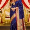 blue paithani silk kalanjali butti front view draped on model by swamini sarees