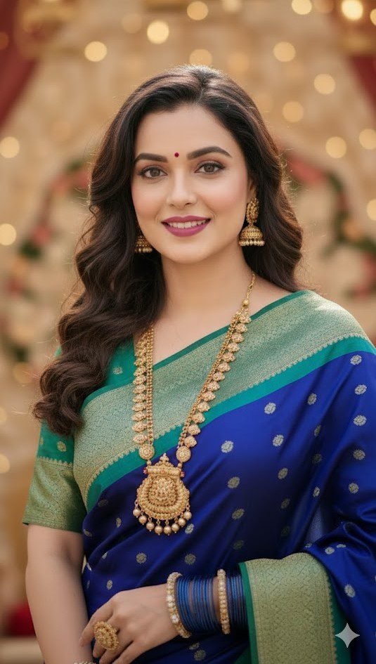 blue paithani silk kalajali butti saree front view by swmaini sarees