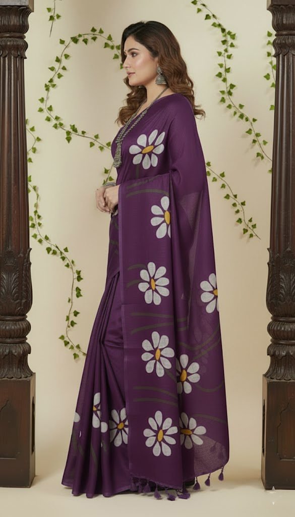 purple-mul-handpainted-saree-with-daisy-flowers-side-back-by-swamini-sarees