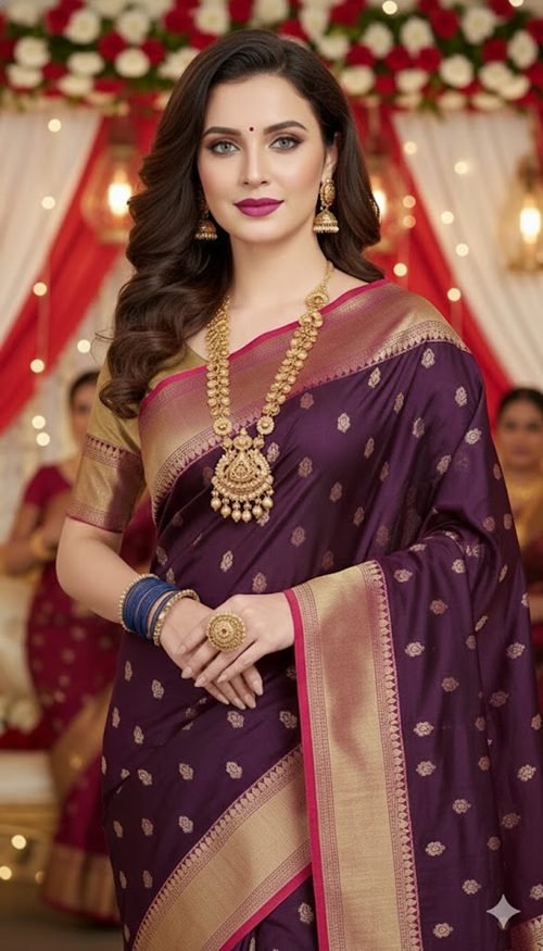 wine paithani silk kalanjali butti saree front view by swamini sarees