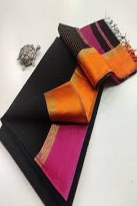 black maheshwari cotton silk ganga jamuna border by swamini sarees