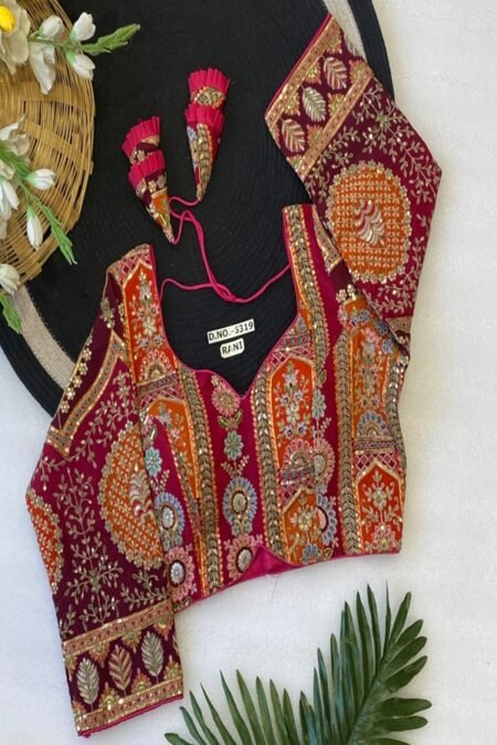 magenta designer emboridery readymade blouse front view by swamini sarees