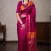 magenta maheshwari cotton silk ganga jamuna border front view draped on model by swamini sarees
