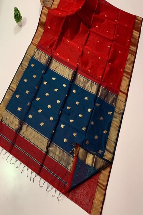 red teal blue handloom maheshwari saree by swamini sarees lightweight breathable traditional