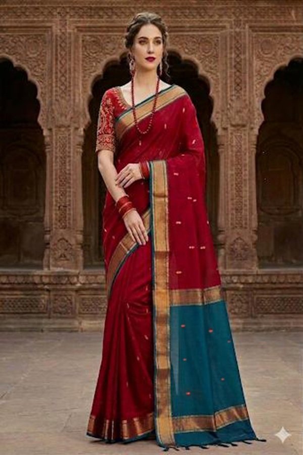 red teal blue handloom maheshwari saree by swamini sarees lightweight breathable traditional