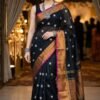 black parijat prajakta flower embroidery bronze golden magenta border saree from swamini sarees
