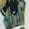 teal blue designer emboridery readymade blouse front view by swamini saree